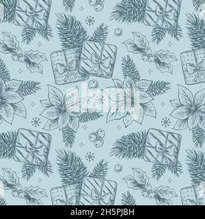 realistic hand drawn christmas pattern vector design illustration Stock Vector