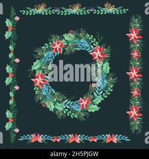 watercolor christmas frames borders vector design illustration Stock Vector
