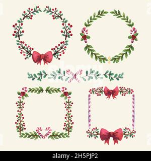 watercolor christmas frames borders vector design illustration Stock Vector