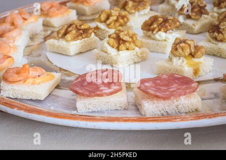 Assorted Homemade Appetizers On A Decorated Plate Stock Photo