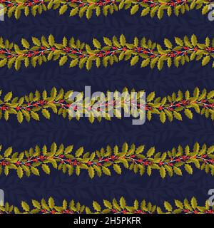 Seamless pattern Merry Christmas 2022.Branch leaves elegante xmas design. Stock Vector