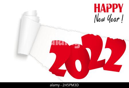 ripped open white paper showing 2022 and text Happy New Year Stock Vector