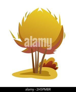 Young autumn tree or bush. Beautiful foliage and shape. Cartoon style flat design. Isolated on white background. Vector. Stock Vector