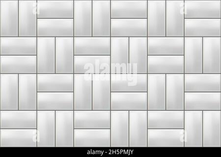 White seamless subway tile pattern. Vector metro wall or floor texture. Brick background. Interior glossy mosaic grid with rectangle elements. Stock Vector