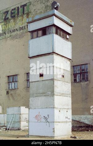 A former East German watchtower at Checkpoint Charlie in Berlin 1994 Stock Photo