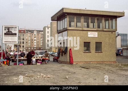 A former East German watchtower at Checkpoint Charlie in Berlin, 1994 Stock Photo