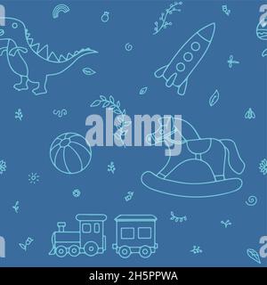Vector doodle seamless pattern with toys. Hand draw collection of toys icons for baby shower or scrapbook. Cute illustration for children Stock Vector