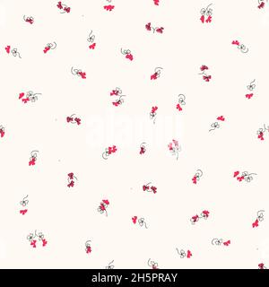 Trendy seamless floral pattern with ornament. Colorful flowers on light background. Simple minimalistic pattern with nature elements. Vector Stock Vector