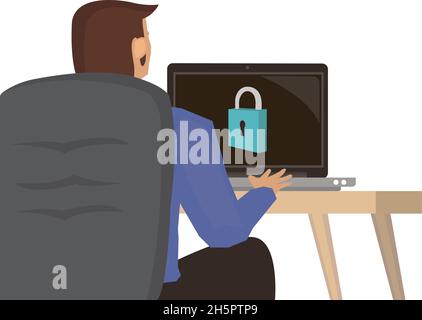 Businessman login on the computer screen. Privacy Security Protection. Vector illustration. Stock Vector
