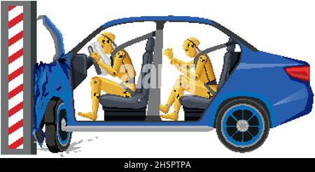 Crash test dummy with broken car illustration Stock Vector