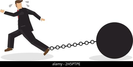 Chained businessman running away. Business slave concept. Vector illustration Stock Vector