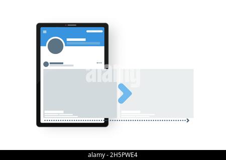 Tablet pc carousel of social media concept mock up design. Gadget app vector isolated illustation. Stock Vector
