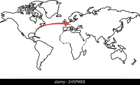 world map with flight route arrow, vector illustration Stock Vector