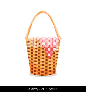 Picnic basket vector isolated illustration. Checkered cloth bbq with family concept design. Stock Vector