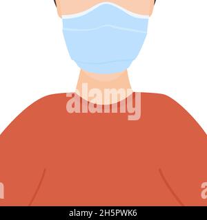 Man in medical protection mask flat vector illustration, character flu virus epidemic quarantine concept isolated. Stock Vector