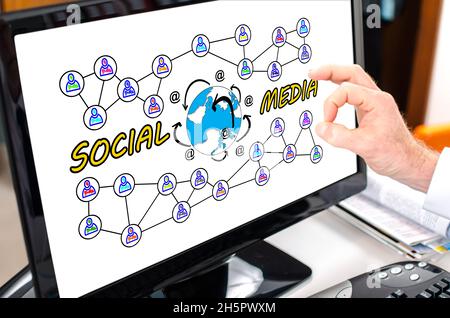 Social media concept shown on a computer screen Stock Photo