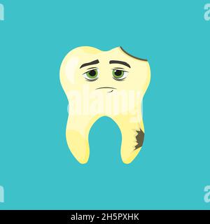 sick rotten and sad tooth in flat style Stock Vector