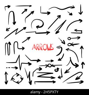 Arrow doodle vector set, hand drawn arrows sketch illustration isolated on white background Stock Vector