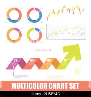 Infographic chart set, modern business charts collection in flat trendy multicolor style vector illustration Stock Vector