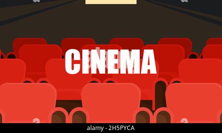 Cinema empty hall chairs vector flat background watching movie illustration. Stock Vector