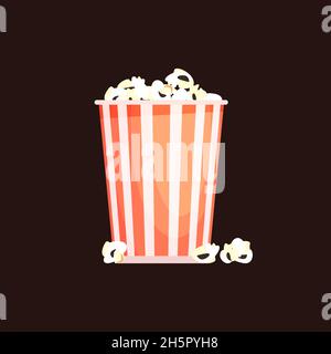 Popcorn big bucket, vector isolated fast food for movie striped white and yellow container. Stock Vector