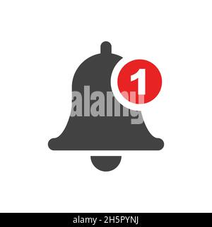 Ringing bell one notification flat vector isolated icon in social media subscribe concept, ring handbell symbol illustration Stock Vector