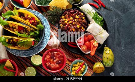 Mexican food, many dishes of the mexican cuisine on dark background Stock Photo