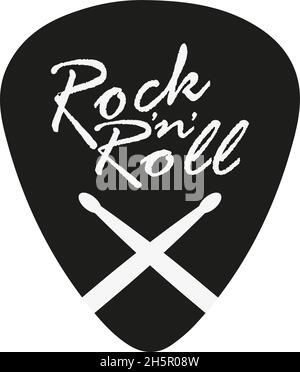 pick with text rock'n'roll and drummed sticks, vector Stock Vector