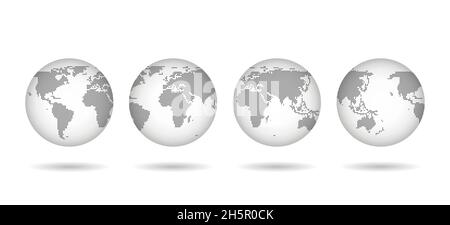 Hemisphere dotted world map sphere set, worldwide cartography collection concept, dots globe background Stock Vector