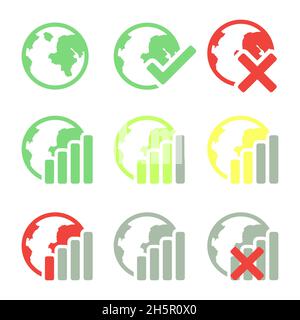Connection vector isolated set with globe icon, network indicator. Wireless networking technology symbol. Stock Vector