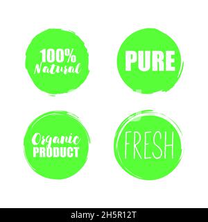 Nature 100 percent, pure eco, organic fresh product set of label grunge tags Stock Vector