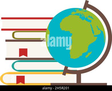 school books and globe in flat style, vector Stock Vector