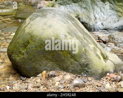 photo of a big rock in the river Stock Photo