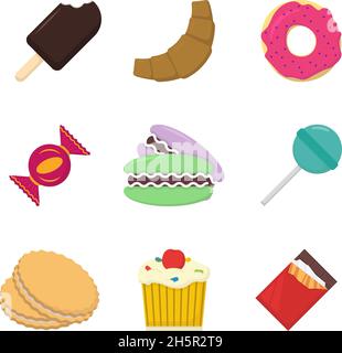 set of nine sweets in flat style, vector Stock Vector