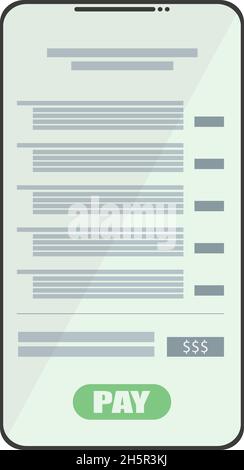 bill, receipt on the phone, online payment, flat Stock Vector