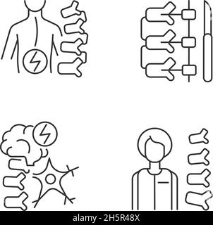 Spinal column disorders linear icons set Stock Vector
