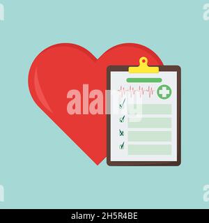 medical document with a heart in flat style, vector Stock Vector
