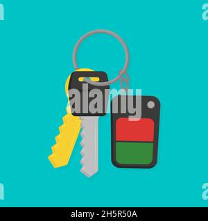 car keys in flat style on blue background Stock Vector