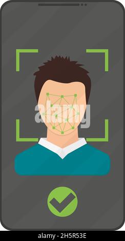 face identification on phone in flat style, vector Stock Vector