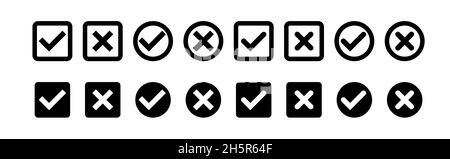 Checkmark vector tick set, check icon in rounded check boxes isolated sign collection illustration Stock Vector