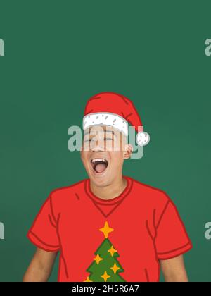 Collage of young man wearing a sweater over isolated background confuse ...