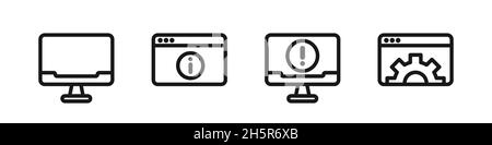 Computer settings information, display technology isolated icon set, vector digital pc info parameters collection illustration Stock Vector