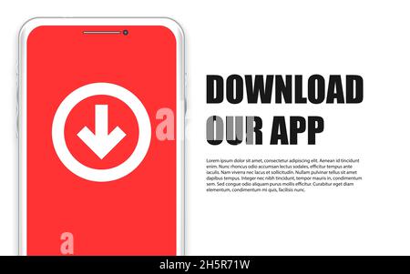 Download our app vector phone downloading background concept, modern device application advertisement web page banner Stock Vector
