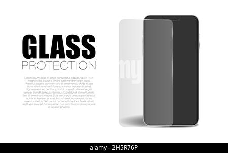 Screen protection glass, vector protect of gadget display, protective device cover background illustration Stock Vector