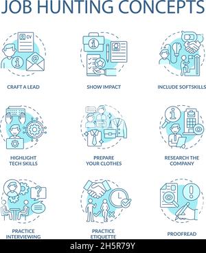 Job hunting blue concept icons set Stock Vector
