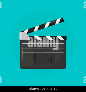 clapper cinema on blue background in flat style Stock Vector