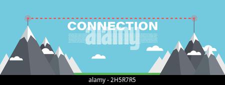 Communication towers on mountains. Wireless antennas cellular wifi radio station broadcasting internet channel receiver vector cartoon background. Ill Stock Vector