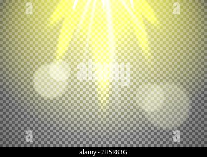 Bright light shine on transparent background effect, vectro glowing sparkle burst backdrop illustration Stock Vector