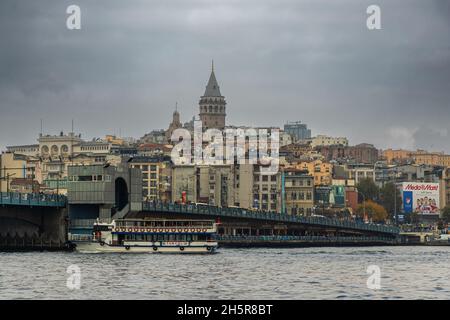 Istanbul, Turkey-Nov.9, 2021: Eminönü and Karaköy districts are the most visited areas of the city by tourists.Tourists and local people walk and shop Stock Photo