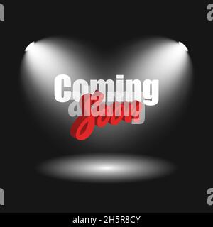 Coming soon vector stage promotional background with spotlight lights on dark background illustration Stock Vector